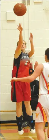  ??  ?? Assiniboia’s Courtney Svenson puts up a shot against Central.