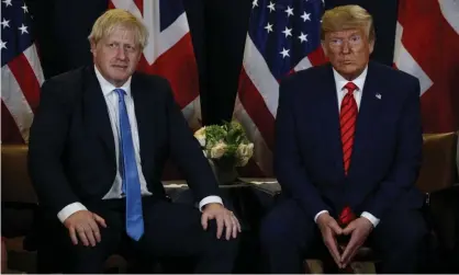  ??  ?? ‘Smiling and joshing, they looked like partners in crime.’ Boris Johnson and Donald Trump at their meeting in New York on Tuesday. Photograph: Evan Vucci/AP