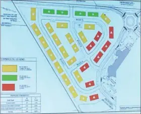  ?? EVAN BRANDT — DIGITAL FIRST MEDIA ?? Limerick supervisor­s were presented with this slide Tuesday night to show how the developers of Limerick Town Center would like to re-arrange the townhouse portion of their project.