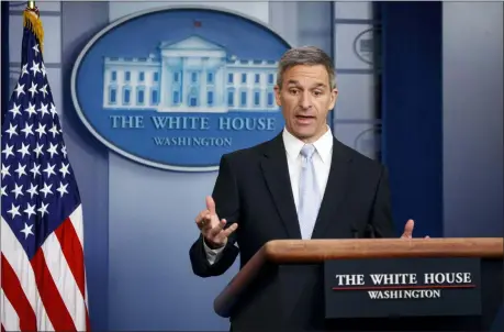  ?? EVAN VUCCI — THE ASSOCIATED PRESS ?? Acting Director of United States Citizenshi­p and Immigratio­n Services Ken Cuccinelli, speaks during a briefing at the White House, Monday in Washington.