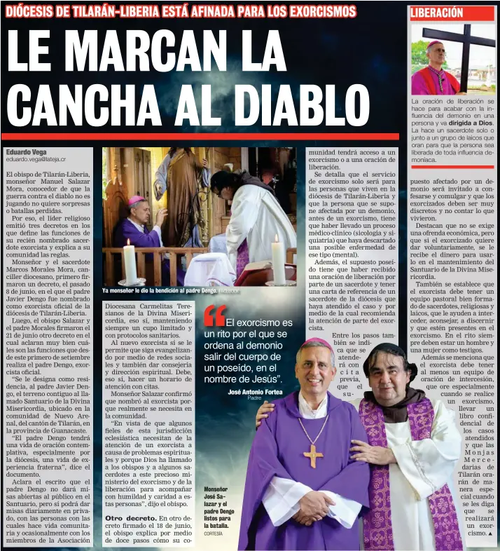  ?? FACEBOOK CORTESÍA ?? Ya monseñor le dio la bendición al padre Dengo.
Monseñor José Salazar y el padre Dengo listos para la batalla.