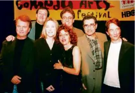  ?? E. PABLO KOSMICKI/ASSOCIATED PRESS ?? Mr. Flaherty (back left), posed for a photo with former cast members of “SCTV,” from left, Dave Thomas, Catherine O’Hara, Andrea Martin, Harold Ramis, Eugene Levy, and Martin Short, at the US Comedy Arts Festival in 1999.