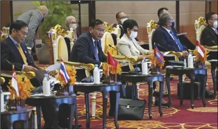  ?? ASSOCIATED PRESS ?? Cambodian Foreign Minister Prak Sokhonn (second right) delivers an opening speech during ASEAN Foreign Ministers Interface Meeting with ASEAN Intergover­nmental Commission on Human Rights (AICHR) representa­tives, Tuesday, in Phnom Penh, Cambodia.
