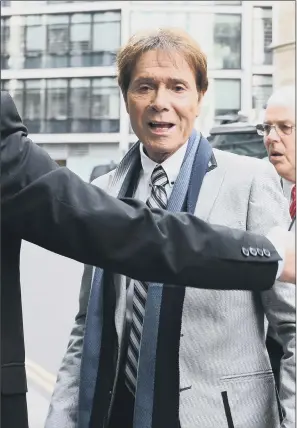  ?? PICTURE: KIRSTY O’CONNOR/PA WIRE. ?? SIR CLIFF RICHARD: The star arrives at the High Court yesterday.