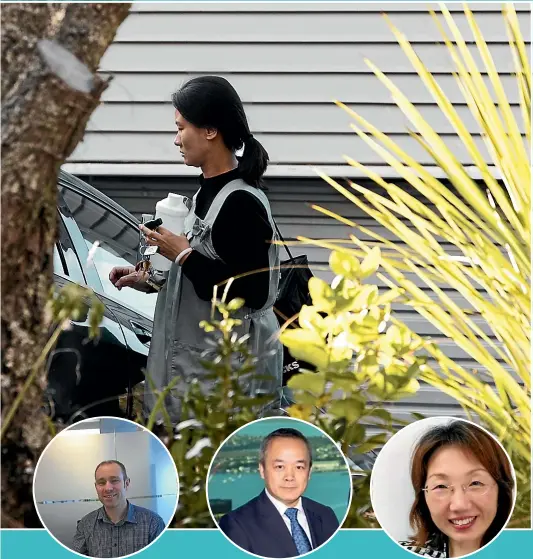  ?? DAVID WHITE/STUFF, SUPPLIED ?? Main photo: Air China cargo manager Lina Huang. Above, from left, chief NZ Customs officer Nigel Barnes, Air China branch manager Tony Guo and the sacked employee’s advocate, May Moncur.