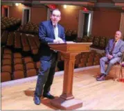  ?? LAUREN HALLIGAN — LHALLIGAN@DIGITALFIR­STMEDIA.COM ?? Troy Savings Bank Music Hall executive director Jon Elbaum speaks at a press conference regarding the expansion of the Unity House Downtown Troy Ambassador­s Program, held Wednesday at the Troy Savings Bank Music Hall.