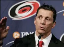  ?? GERRY BROOME — THE ASSOCIATED PRESS ?? Carolina’s new head coach Rod Brind’Amour speaks during a news conference in Raleigh, N.C., on Wednesday.