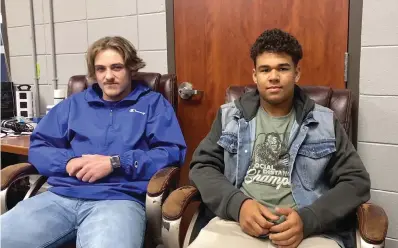  ?? The Sentinel-record/james Leigh ?? Jessievill­e seniors Carson Hair, left, and Matthew Huff talk with The Sentinel-record on Dec. 14. Hair and Huff were named The Sentinel-record’s All-garland County Offensive Players of the Year.