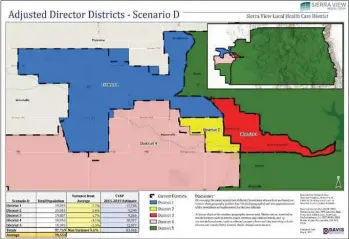  ?? PHOTO COURTESY OF SIERRA VIEW MEDICAL CENTER ?? The proposed map that would form the five districts of the Sierra View Board that governs Sierra View Medical Center that could be adopted by the board on Thursday.