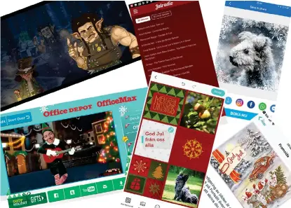  ??  ?? JULIGA APPAR. Övre raden: Marvinter, Julradion och Photo Lab. Undre raden: Elf Yourself, Pic Collage och Riktiga vykort. De här apparna finns för både iphone och androidmob­iler och hämtas mobilens appaffär.