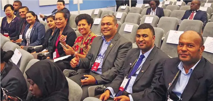  ??  ?? The team from the Reserve Bank of Fiji during the global policy forum on September 7, 2018 in Sochi, Russia.