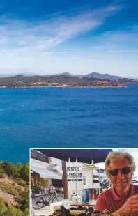  ??  ?? RIGHT The river entrance at Grau de Roi, a bustling fishing harbour with excellent restaurant­s
BELOW LEFT Perfect setting at Grau de Roi: Happy author with seafood and pastis