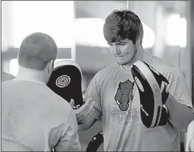  ?? NWA Democrat-Gazette file photo ?? 6-5, 290 pounds, has been working with Arkansas strength and conditioni­ng coach Ben Herbert to try and get his weight back to 300 pounds by the start of fall camp.