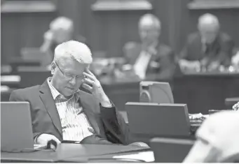  ?? CHERYL EVANS/THE REPUBLIC ?? Rep. Eddie Farnsworth listens during voting on the House floor at the state Capitol in Phoenix on May 3, 2018.