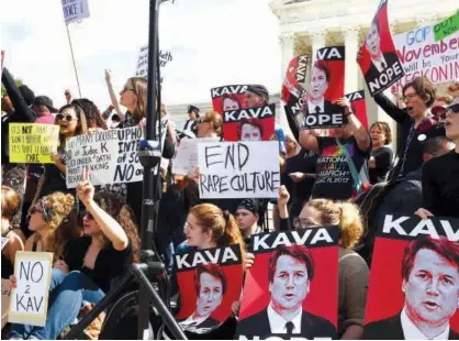  ?? Agence France-presse ?? Activists demonstrat­e against US Supreme Court nominee Brett Kavanaugh in front of the court in Washington on Sunday.