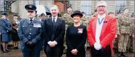  ?? ?? Right: Graham Dodds, Deputy Lieutenant for Co. Tyrone; Mr. Robert Scott, His Majesty’s Lord Lieutenant for County Tyrone; Mrs. Emer Murnaghan, High Sheriff; and Gary Wilson, Master of Ceremonies.