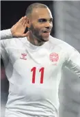  ??  ?? Vital goal: Martin Braithwait­e scored Denmark’s second