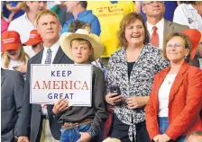  ?? SUSAN WALSH /ASSOCIATED PRESS ?? Attendees at a political rally Thursday in Billings, Mont., wait for President Donald Trump to arrive. Montana’s Sen. Jon Tester is up for re-election and is considered a vulnerable candidate.