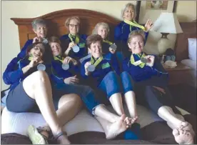  ?? Photo contribute­d ?? Eight amazing Okanagan runners — Becky Williams, Sandra Wike, Charlotte Heidt, Liz Borrett, Leslie Gamble, Brenda Dickson, Camille De Montreuil and Diana Eacrett — ran the North Olympic Marathon in Port Angeles, Washington, on June 4. At right, Janice...