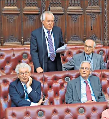  ??  ?? Lord Hain in Parliament yesterday addressing peers over why he felt ‘a duty’ to use parliament­ary privilege to name Sir Philip Green