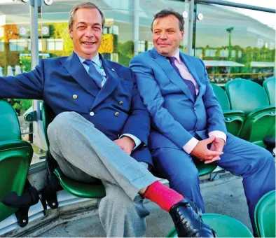  ?? ?? Campaigner­s: Former Ukip leader Nigel Farage with Leave.EU founder Arron Banks