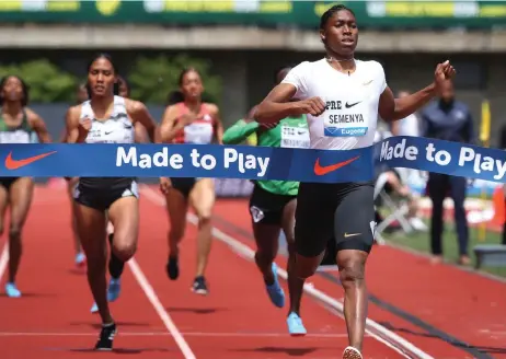  ?? Picture: REUTERS ?? INSPIRING: Caster Semenya breaks the tape to win the women’s 800 metres at the Prefontain­e Classic track and field meet in Eugene, Oregon on Saturday.