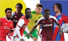  ?? Composite: Guardian ?? Anthony Elanga (Manchester Utd), Carney Chukwuemek­a (Aston Villa), Folarin Balogun (Arsenal), Billy Gilmour (Norwich), Ademipo Odubeko (West Ham), Michael Olise (Crystal Palace)