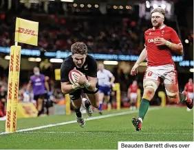  ?? ?? Beauden Barrett dives over