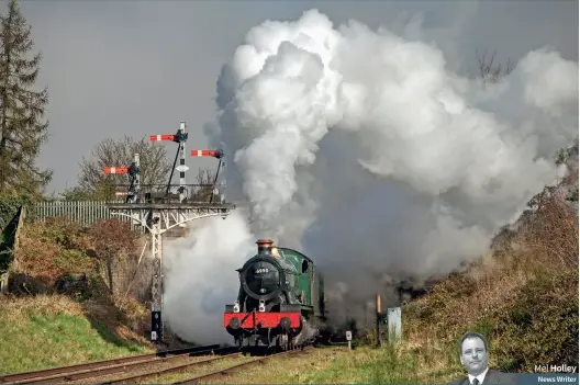  ?? (Robert Falconer) ?? Mel Holley
News Writer GWR 4-6-0 6990 Witherslac­k Hall departs from Loughborou­gh on Easter Sunday, April 4, with a driver refresher train, getting ready for the return of public trains.