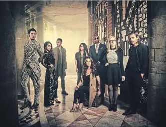  ?? SYFY SHOWCASE ?? “The Magicians:” Hale Appleman as Eliot, left, Summer Bishil as Margo, Arjun Gupta as Penny, Jade Tailor as Kady, Stella Maeve as Julia, Rick Worthy as Dean Fogg, Olivia Taylor Dudley as Alice, Jason Ralph as Quentin.