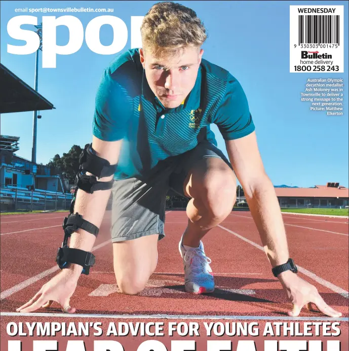  ?? Picture: Matthew Elkerton ?? Australian Olympic decathlon medallist Ash Moloney was in Townsville to deliver a strong message to the next generation.