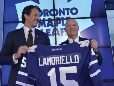  ?? GALIT RODAN/THE CANADIAN PRESS ?? Toronto Maple Leafs president Brendan Shanahan and new general manager Lou Lamoriello go way back: Lamoriello drafted Shanahan in 1987.