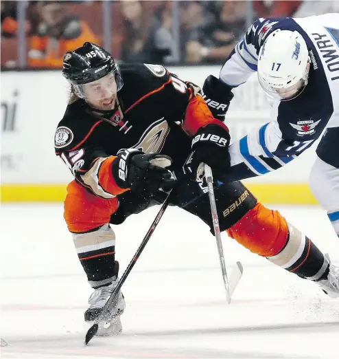  ?? RYAN KANG / THE CANADIAN PRESS ?? Anaheim Ducks defenceman Sami Vatanen, left, is high on the list of players left exposed to the Las Vegas Golden Knights in the expansion draft. “I’m really pleased with what’s available,” Vegas GM George McPhee said.