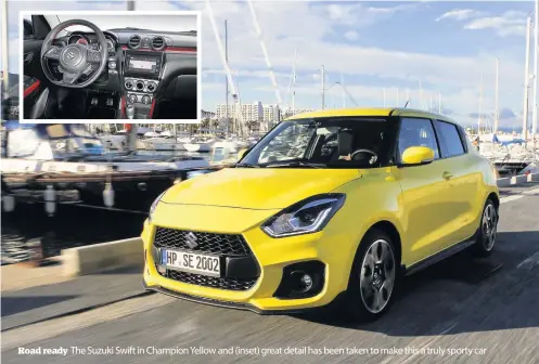  ??  ?? Road ready The Suzuki Swift in Champion Yellow and (inset) great detail has been taken to make this a truly sporty car