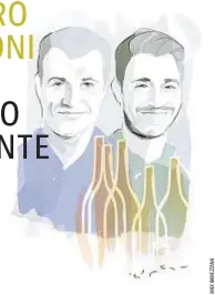  ??  ?? I fratelli Stefano e Cristian Calatroni; sotto, il loro 64, un Brut Metodo classico a base di Pinot nero