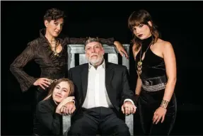  ?? ERIC JENKS PHOTO ?? From left: Leah Walton (Goneril), Clara Hevia (Cordelia), Lary Opitz (King Lear) and Emily Raine Blythe (Regan) in Saratoga Shakespear­e’s “King Lear.”