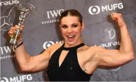  ?? Photograph: Clemens Bilan/EPA ?? Oksana Masters celebrates after winning the Laureus World Sportspers­on of the Year with a Disability award.