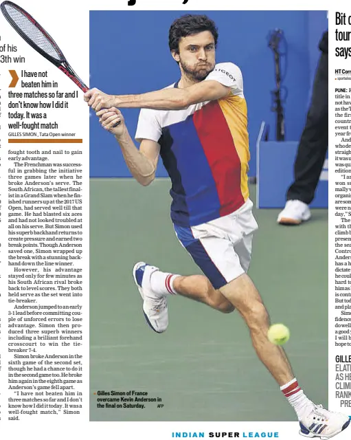  ?? AFP ?? Gilles Simon of France overcame Kevin Anderson in the final on Saturday.