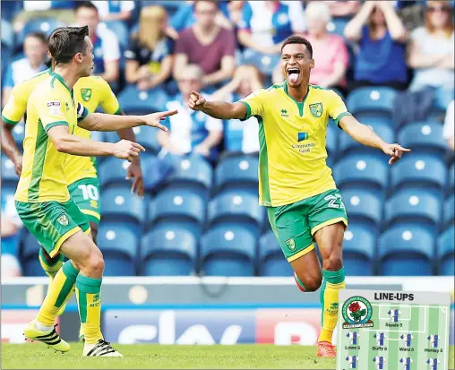  ?? PICTURES: Action Images ?? HERE WE GO: Jacob Murphy celebrates scoring Norwich’s first goal