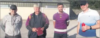  ??  ?? Photograph taken in warmer times showing four of the selectors involved with this year’s U16 football and hurling league teams. L-r: Ger Morrison, Shane O’Connell (St Catherines U16 manager), Padraig O’Connor (football trainer and coach) and Pat Fitzgerald. Also involved with this age group through the season were Colm Burke and Sean O’Farrell.