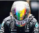  ?? ?? Making a point: Lewis Hamilton sported his rainbow-coloured helmet in Qatar yesterday