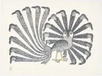  ??  ?? Kenojuak Ashevak, Bountiful Bird, 1986, a fantastica­l variation on one of her best-known works, Enchanted Owl.