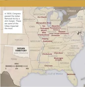  ?? ?? In 1830, Congress passed the Indian Removal Act by a slim margin. These are some of the tribes impacted the most.