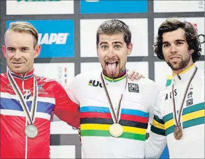  ??  ?? Kristoff, Sagan y Matthews, los protagonis­tas del podio del Mundial de ciclismo en Bergen