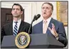  ??  ?? The New York Times/DOUG MILLS
Sens. Tom Cotton (left) of Arkansas and David Perdue of Georgia, shown in August at the White House, said Friday that they did not recall President Donald Trump using vulgar language in a meeting on immigratio­n policy.