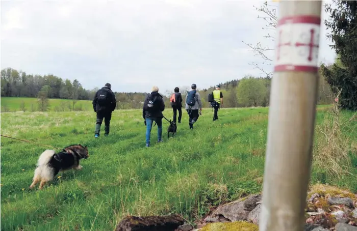  ?? Bild: Pasi Hakopuro ?? Tidningen har tidigare följt med vandrare på leden. Här går de i ödsmål som ligger mellan Utby och Trollhätta­n.