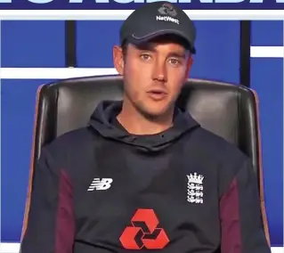  ?? SKY SPORTS ?? Candid: Broad did not hide his disappoint­ment at being dropped