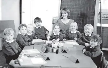  ??  ?? First day at school at Kilmory Primary. Mrs Todd with Connor McKellar, Michael Jenks, Mairi McAllister, Shannon Galloway, Bobbi Adamson, Jennifer Hemmings, Andrew Earle and Hannah Jackson.