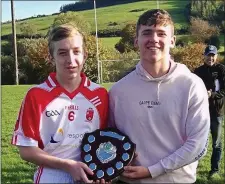  ??  ?? Tinahely joint captains Colm Mutton and George Hadden collect the trophy after their win in Askinagap over Aughrim.