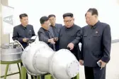  ?? — AP ?? In this undated image distribute­d on Sunday by Pyongyang shows North Korean leader Kim Jong Un at an undisclose­d location. North Korea’s state media said Kim inspected the loading of a hydrogen bomb into a new ICBM.